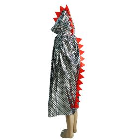 Dinosaur Cape Costume for Kids Hooded Robe Perfect for Halloween, Parties, and Cosplay (Color: Silver)