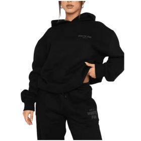 Hoodie-white Fox Outerwear -two Pieces Of Hoodie Suits Long -sleeved Hooded Outfit Set Jst (Color: Black, size: S)