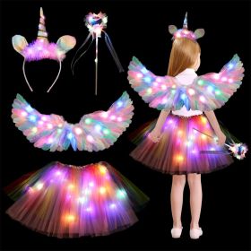 Luminous Angel Costume Children with Wings LED Tutu Skirt for Girls Halloween Carnival Cosplay (Color: Colorful)