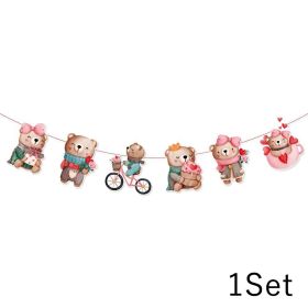 Valentines Day Banner Cute Bear Heart Ceiling Hanging Swirl Garland Valentines Decoration For Home Party Wedding Supplies Gift (Color: Type B)