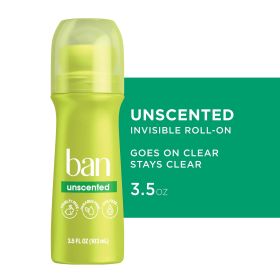 Ban Invisible Roll-On Antiperspirant Deodorant, Unscented, 3.5 oz (Brand: Ban)