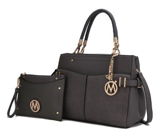 MKF Collection Tenna Satchel Handbag With Wallet Vegan Leather Crossover Womens Purse by Mia k (Color: Charcoal, Material: Vegan Leather)