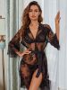 Sexy Lingerie Sheer Mesh Deep V Plunge Lace up Comfortable Outerwear Gown Uniform Suit